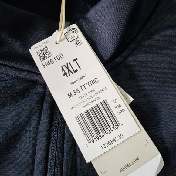 Adidas men's 3 strip dark blue track suit jacket size 4XLT - Picture 2 of 4